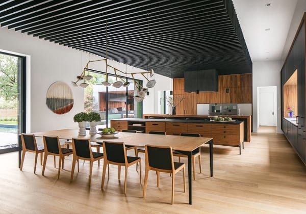 light hardwood flooring in contemporary kitchen