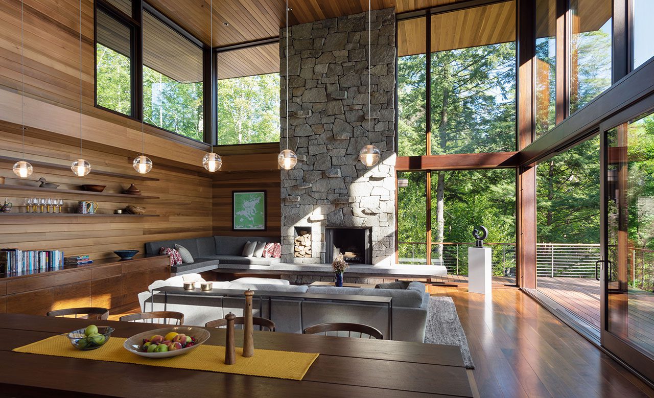 dark wood floor in rustic living room