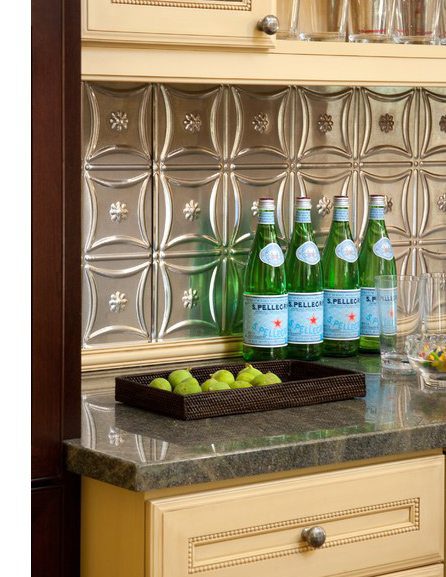 Tin kitchen backsplash