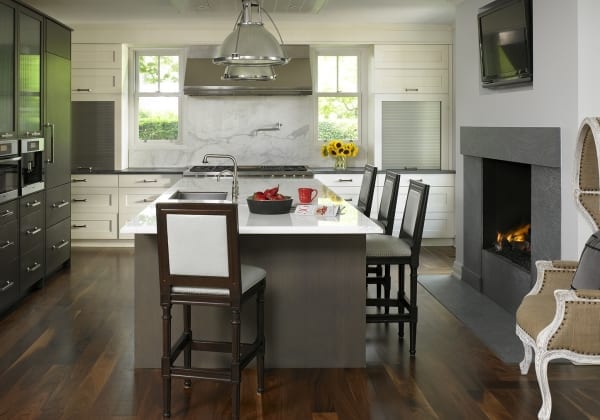 dark wood flooring in kitchen